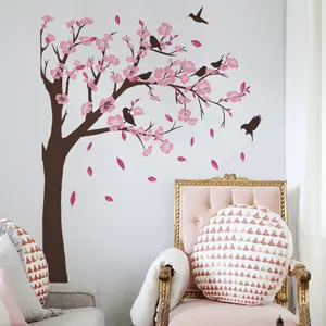 אפרסק פרח עץ לבלוע מדבקת קיר נופל אפרסק פרחים מדפים סלון טפט דקורטיבי