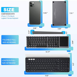 Clavier Sans Fil Pliant Stylish Wireless Mini Portable Bt Wireless Foldable <b>Keyboard</b> & Mouse Folding <b>Keyboard</b> with Touchpad - Product Image 5