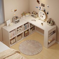 Bureau d'ordinateur en bois coin ménage étagère chambre de fille intégrée étude en forme de L lit rétractable Table d'extrémité