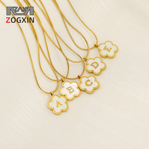 ZOGXIN Stainless Steel Five Leaf Clover Letter Necklace 18K Gold Plated Flower Pendant Jewelry For Gift And Leisure - Product Image 1