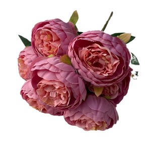 Bouquet de pivoines à 7 têtes en soie, style vintage, fait main, pour décoration intérieure, hôtel, mariage - Product Image 1