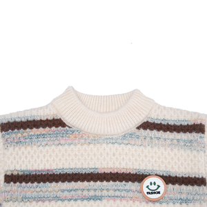 <span class=keywords><strong>Pull</strong></span> tricoté décontracté multicolore rayé en mélange de coton doux et écologique pour bébés garçons, col rond, motif souriant mignon, collection automne-hiver - Product Image 5