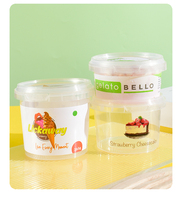 Pot en plastique PP transparent pour gelato avec couvercle imprimé, conteneur jetable pour crème glacée, dessert congelé, à emporter