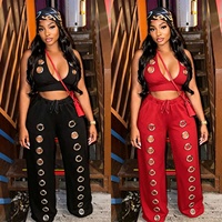 Vêtements pour femmes tendance européens et américains, pantalon ample à jambes larges à œillets, ensemble tendance