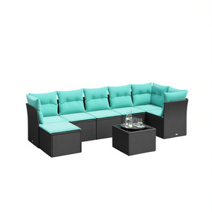 8 Piece Black Poly Rattan Patio <b>Sofa</b> <b>Set</b> With Cushions Outdoor Garden <b>Sofas</b> Contemporary Design - Product Image 1