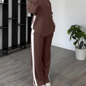 Women's New Casual Sports Knit Long-Sleeve Top and Pants Color-Blocked 2-Piece <b>Set</b> Fashion - Product Image 5