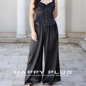 กางเกงขายาวผ้าซาตินทรงหลวมสำหรับผู้หญิงไซส์ใหญ่ รุ่น N9110 เอวยางยืด ใส่สบาย เหมาะสำหรับฤดูร้อน สีดำ มีกระเป๋า - Product Image 3