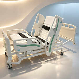 <span class=keywords><strong>Lit</strong></span> d'hôpital électrique pour soins intensifs, 5 fonctions, dossier inclinable, hauteur réglable, double roulettes, télécommande, ventilé - Product Image 3