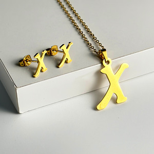 Hip Hop collana iniziale A-Z per le donne di moda in acciaio inox set di gioielli inglese 26 lettere orecchini regali - Product Image 6
