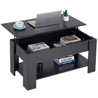 Table basse élévatrice noire pour bureau et salon avec étagère de rangement et compartiment caché