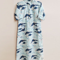 Vestido Túnica Casual para Mujer, Estampado Abstracto, Ecológico, con Botones, Cuello Alto, Manga Corta, Corte Regular, Nueva Colección 2026