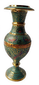 Jarrón Decorativo de Latón Hecho a Mano, Verde Antiguo con Esmalte Floral Grabado, Jarrón de Metal con Flores, Decoración Tradicional India para el Hogar - Product Image 5