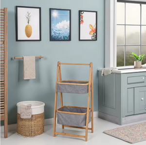 Foldable Bamboo Storage Shelving <b>Laundry</b> <b>Baskets</b> Tiered Organizer - Product Image 2