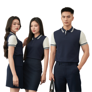 เสื้อกอล์ฟแขนสีตัดกันป้องกันริ้วรอยเสื้อยืดผ้าฝ้ายผสม65/35 - Product Image 2