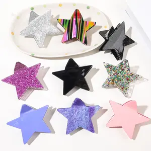 CANYUAN Simple acetate acrylic 8.5cm shark hair clips wholesale solid glitter colors five-pointed star hair claws for girls