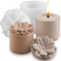 Moule en silicone pour pot à bougie cylindrique avec couvercle en forme de fleur, pour bougies parfumées, moules en silicone pour gypse en forme de tasse à fleurs, pour artisanat en résine et gypse, décoration intérieure