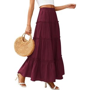 Jupe longue maxi bohème FOXA pour femme, taille élastique, volants superposés, coupe évasée fluide, en viscose et mousseline, idéale pour l'été et les vacances à la plage - Product Image 3