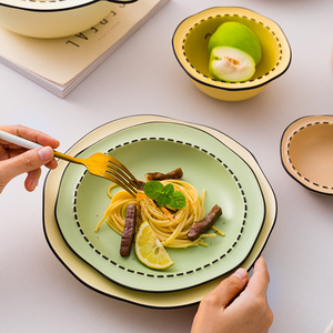 Juego de Platos y Tazones de Cerámica de Alta Calidad, Juego de Vajilla con Cuchara/Tenedor/Cuchillo/Palillos, Apto para Microondas, Estilo Moderno y Simple - Product Image 3