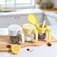 Pot à condiments en verre transparent de 250 ml avec poignée et cuillère, récipient de stockage d'épices et de sel pour la cuisine, bouteille à assaisonnements