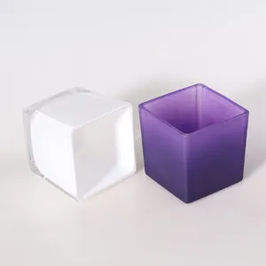 Luxus leere großhandel individuell bedruckt lila glas quadratische kerze gläser kerzenhalter