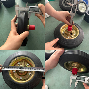 ล้อรถเข็นยางตันแบบมีร่องขนาด 8 x 2 นิ้ว <span class=keywords><strong>ดุม</strong></span>เหล็กชุบสังกะสีกันสนิมสีทอง ปลอกพลาสติกสีแดง แกนขนาด 3/4 นิ้ว - Product Image 4