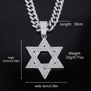 จี้รูปดาวหกแฉกชุบทอง 14K ประดับเพชร CZ เต็มชิ้น พร้อมสร้อยคิวบาลิงค์ โลหะผสมสังกะสี เครื่องประดับฮิปฮอปแนวศาสนาสำหรับผู้ชายและผู้หญิง - Product Image 6