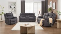 Juego de Sofás Reclinables Manuales 3+2+1, Sofá Seccional con Mesa Abatible para Sala de Estar, Muebles OEM Personalizables al por Mayor
