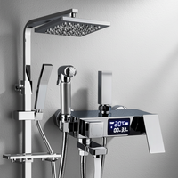 Robinet de luxe à température constante avec affichage numérique LED chromé et ensemble de douche pressurisée chaude et froide pour salle de bain