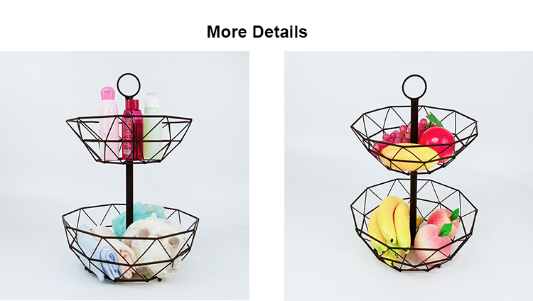 Nordic Home Kitchen Storage Organization Metal Wire Food Holder Fruit Bowl Stand Hanging 2 Tier Fruit Basket