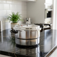Casserole à pression en aluminium de 18 cm/3 L, design anti-explosion, résistante à la chaleur, poignée en bakélite noire, extérieur poli
