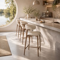 Tabouret de bar en bois massif, style nordique, luxe léger, rembourré, avec dossier, pour îlot de cuisine et café