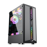 Boîtier de PC de bureau Hunter avec bande lumineuse RGB, panneau latéral entièrement transparent, refroidissement liquide, tour pour carte mère ATX, acier laminé à froid