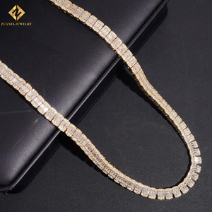 Wholesale Fine Jewelry 18K Gold Plated Moissanite Baguette Cut <b>Statement</b> <b>Necklace</b> Unisex Luxury Channel Setting Strand <b>Necklaces</b> - Product Image 3