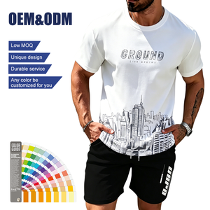 Conjunto de Verano <span class=keywords><strong>para</strong></span> Hombre con Logotipo Personalizado, Camiseta de Manga Corta con Estampado de Montaña y Pantalones Cortos con Cordón <span class=keywords><strong>para</strong></span> un Atuendo Casual Diario - Product Image 3