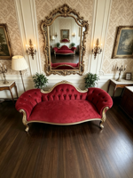 Canapé inclinable double en velours rouge bordeaux de style français, luxe léger, chaise longue royale européenne en bois massif sculpté pour salon