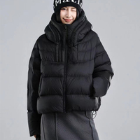 JANVENY 2025 Nouvelle veste courte matelassée à capuche et fermeture éclair pour femme, manches longues, épaisse et chaude, 90% duvet de canard blanc