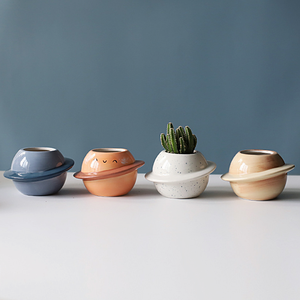 Giardinaggio creativo cute decorazione succulente vaso di pianeta forma dipinta a mano in ceramica vaso di fiori - Product Image 2