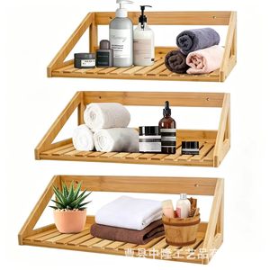 Wooden <b>Wall</b> <b>Mounted</b> Storage Rack Natural Color Rectangle Easy Cleaning For Bathroom Kitchen <b>Shelves</b> - Product Image 5