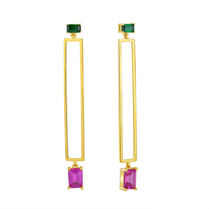 <span class=keywords><strong>Orecchini</strong></span> <span class=keywords><strong>Rettangolari</strong></span> Cavi in <span class=keywords><strong>Argento</strong></span> 925 Placcato Oro con Due Zirconi Cubici, Impermeabili, Vendita all'Ingrosso - Product Image 5