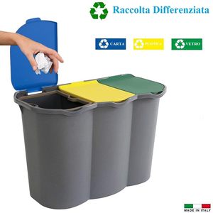 Triple Compartment Waste <b>Bin</b> 80L 74x35x55 Cm With Bag Holders For Recycling - Product Image 3