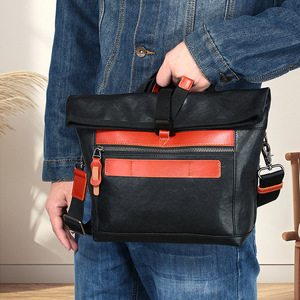 Men's Genuine Leather <b>Shoulder</b> <b>Bag</b> Black Avocado Green Solid Color <b>Large</b> Durable Crossbody <b>Bag</b> For Everyday Use - Product Image 2