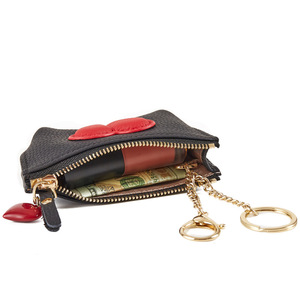 Porte-clés en cuir PU avec fermeture éclair, motif cœur et rouge à lèvres, mini porte-monnaie mignon, style tendance - Product Image 3
