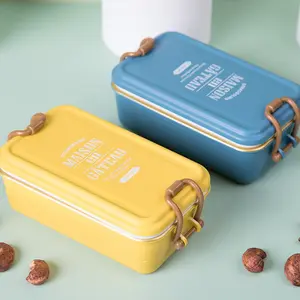 Popular Selling Thermal Insulation Microwave Heated Lunch Box Plastic Tiffin Box Retro Style Plastic Cutlery Food Container