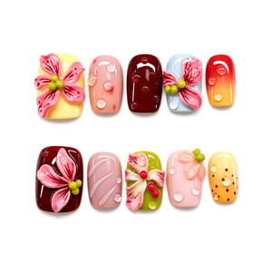<span class=keywords><strong>Faux</strong></span> <span class=keywords><strong>Ongles</strong></span> Carrés Rouges Faits Main avec Motifs Floraux 3D Multicolores – Lot de 10 Breloques <span class=keywords><strong>à</strong></span> Presser – Rouge, Blanc, Bleu - Product Image 2
