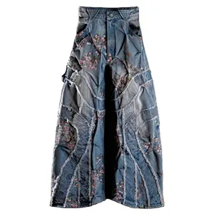 Prenda Zhuoyang Nueva ropa de mujer SMO elegante diseño de bordado floral pantalones de bolsillo trasero de mezclilla de mujer de alta calidad