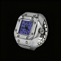 Montre-bague numérique plaquée argent véritable, style minimaliste, cadran violet, en acier, mini montre-bague pour femme, vente en gros
