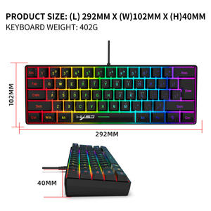 Clavier ultra-compact 61 touches, clavier de jeu filaire 60%, clavier à membrane rétroéclairé RGB pour PC/Mac Gamer - Product Image 3