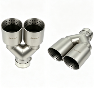 Embout d'échappement AsiaLink en acier inoxydable 304, double sortie, neuf, silencieux double - Product Image 1