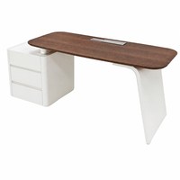 Bureau d'ordinateur moderne avec plateau en placage de bois multi-niveaux, trois tiroirs à ouverture par poussée pour le bureau à domicile