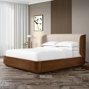 Tempat Tidur Kayu Solid Desain Kotak Modern Vintage dengan Pelapis Kain - Product Image 6